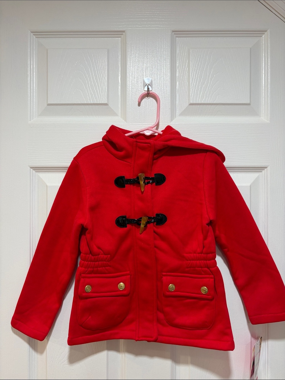 Pink Platinum Girls Red Hooded Pea Coat with Toggle Closures
